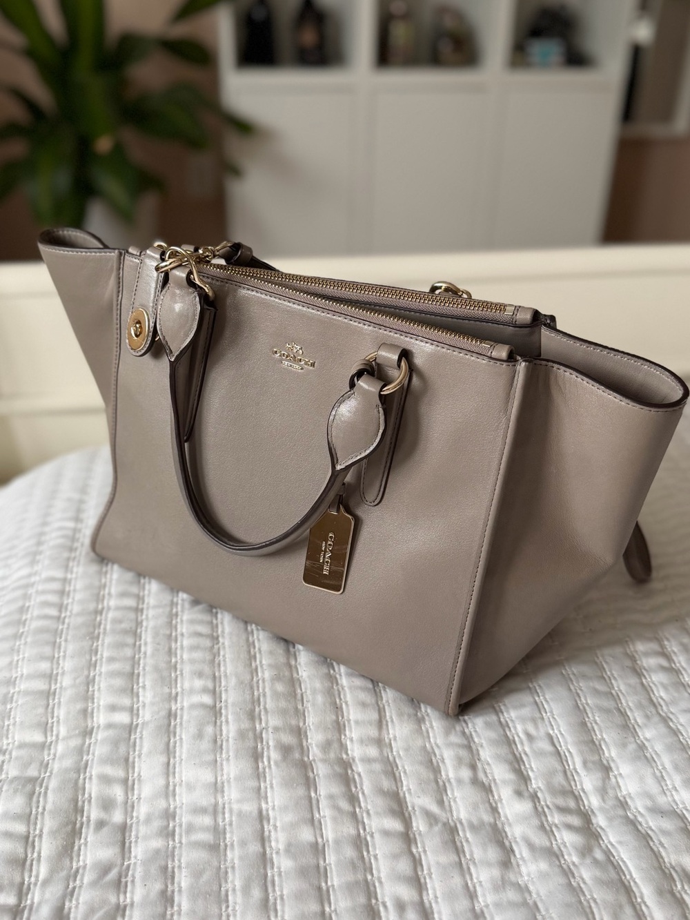 Coach Taupe Leather Satchel with Gold Hardware